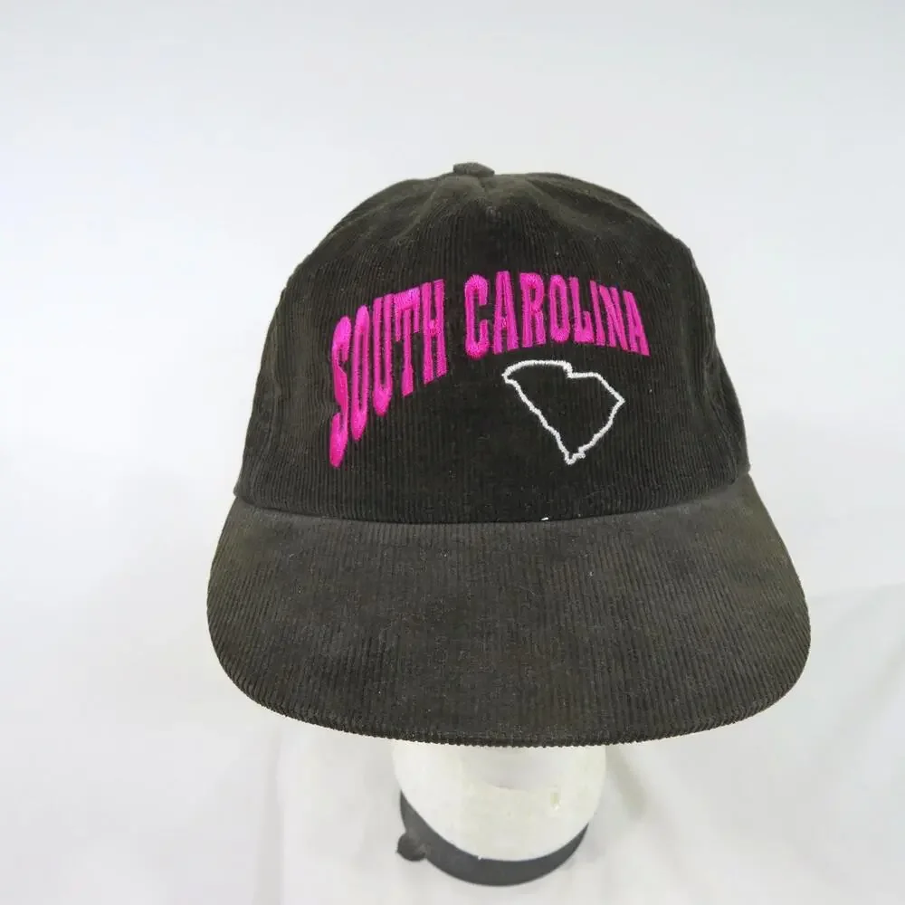 South Carolina State Corduroy Trucker Hat Charcoal Gray Pink Snapback 1990s